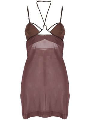 Nensi Dojaka strap-detailing semi-sheer minidress - Brown