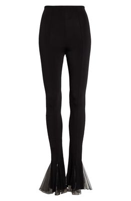 Nensi Dojaka Tulle Inset Fitted Jersey Flare Trousers in Black