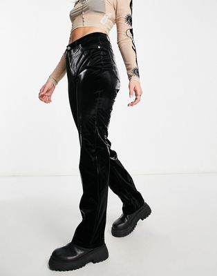 Neon & Nylon high waisted straight leg pants in black vinyl