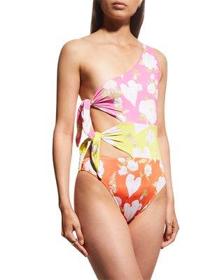 Neon Garden Asymmetric One-Piece Swimsuit