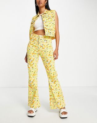 Neon Rose high waist flare jeans in 70s floral denim - part of a set-Multi