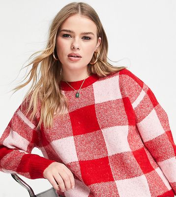 Neon Rose Plus oversized sweater with balloon sleeves in bright check-Multi