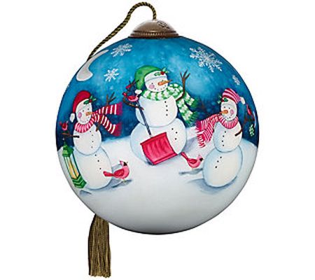 Ne'Qwa 4" Snowmen With Lantern, Shovel And Bird Ornament