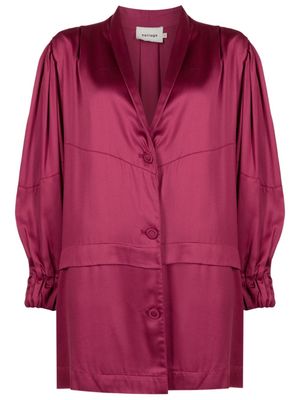 Neriage panelled puff-sleeve overshirt - Red