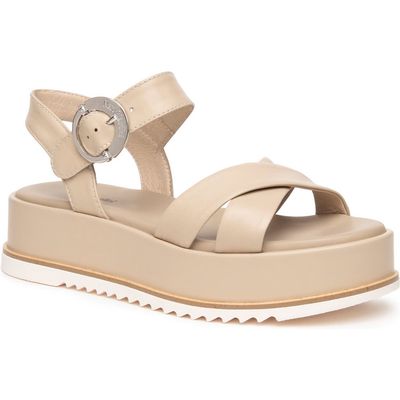 NeroGiardini Ankle Strap Platform Sandal in Beige /Khaki 