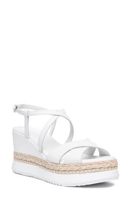 NeroGiardini Ankle Strap Platform Wedge Sandal in White 