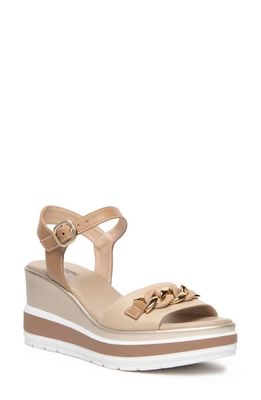 NeroGiardini Chain Ankle Strap Platform Wedge Sandal in Beige /Khaki