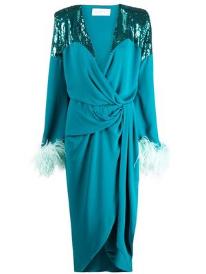 NERVI feather-trimmed sequin wrap dress - Blue