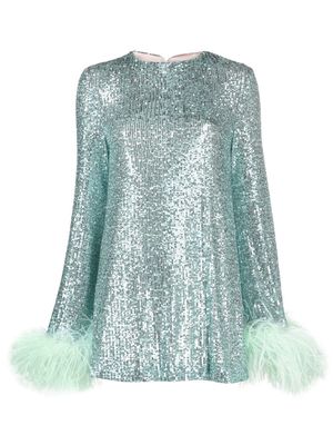 NERVI sequin-embellished feather mini dress - Green