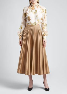 Nesrine Pleated Wool Midi Skirt