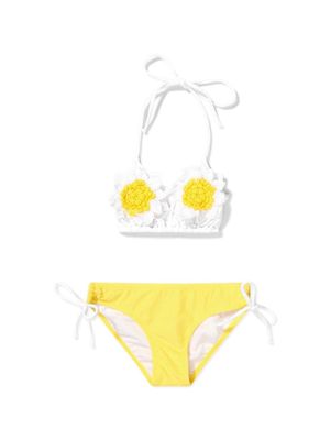 Nessi Byrd Kids Alita daisy-appliqué bikini - Yellow