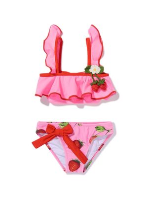 Nessi Byrd Kids Arina strawberry-print ruffle bikini - Pink