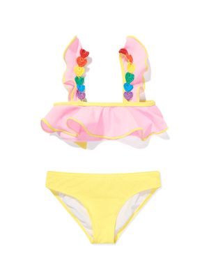 Nessi Byrd Kids Bunny crochet-heart ruffle bikini - Pink