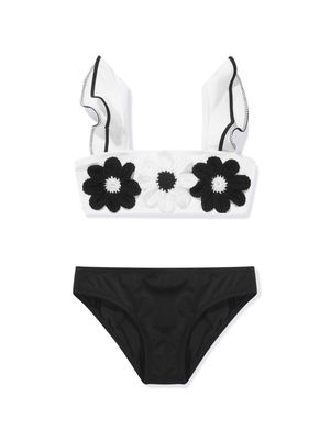 Nessi Byrd Kids Fiona crochet-flower ruffle bikini - Black