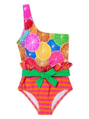 Nessi Byrd Kids fruit-print one-shoulder swimsuit - Pink