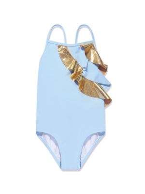 Nessi Byrd Kids Gina ruffle metallic-trim swimsuit - Blue