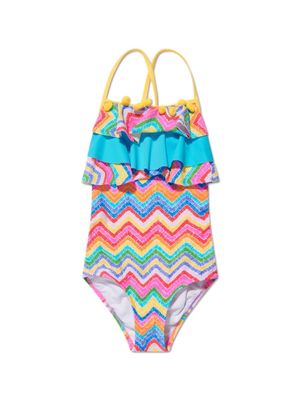 Nessi Byrd Kids Julie zigzag-pattern swimsuit - Blue