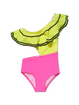 Nessi Byrd Kids Lizzy ruffle one-shoulder swimsuit - Yellow