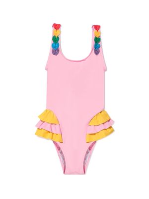 Nessi Byrd Kids Rosa crochet-heart frill swimsuit - Pink