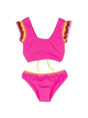 Nessi Byrd Kids ruffle-trim knitted bikini set - Pink