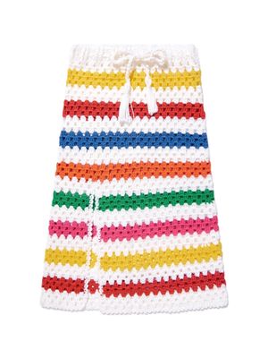 Nessi Byrd Kids Siena striped cotton crochet skirt - White