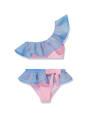 Nessi Byrd Kids Silvia glitter ruffle one-shoulder bikini - Blue