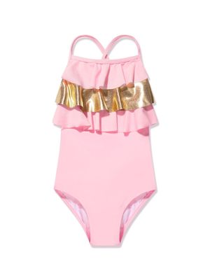 Nessi Byrd Kids Sola ruffle-front swimsuit - Pink