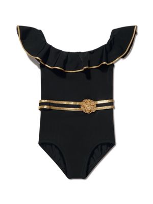 Nessi Byrd Kids Terry off-shoulder belted swimsuit - Black