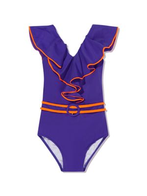 Nessi Byrd Kids V-neck belted swimsuit - Purple