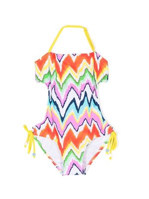 Nessi Byrd Kids zigzag-print cut-out swimsuit - Multicolour