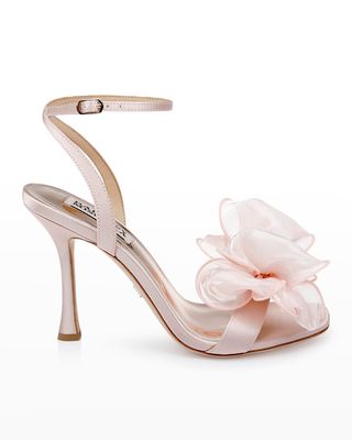 Nessie Satin Bow Ankle-Strap Sandals
