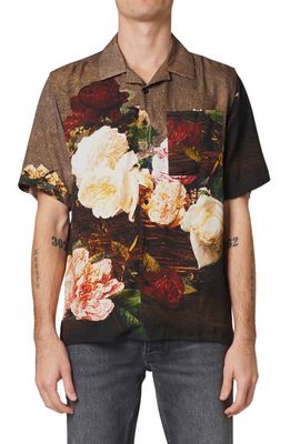 NEUW DENIM x New Order Roses Short Sleeve Button-Up Camp Shirt in Black