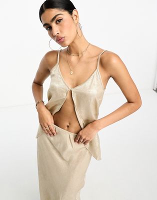 Never Fully Dressed 90s drape top in textured metallic - part of a set-Gray