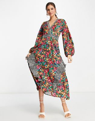Never Fully Dressed backless frill midaxi dress in contrast print-Multi