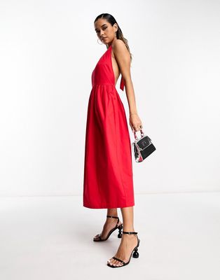 Never Fully Dressed backless midaxi dress with pockets in red