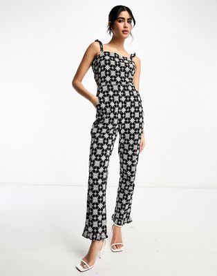 Never Fully Dressed broderie jumpsuit in monochrome print-Black