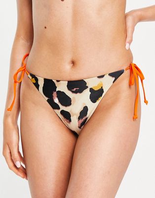 Never Fully Dressed contrast tie bikini bottom in leopard - part of a set-Multi