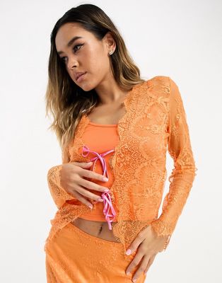 Never Fully Dressed contrast tie lace top in orange - part of a set