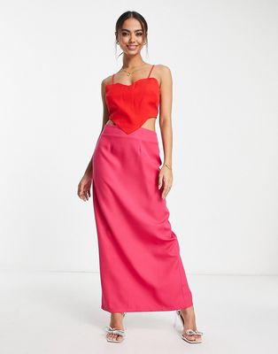 Never Fully Dressed heart cut-out maxi dress in red and pink-Multi