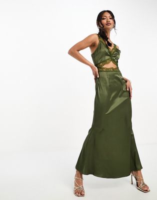 Never Fully Dressed lace cut-out midaxi dress in olive-Green