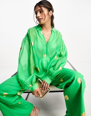 Never Fully Dressed oversized shirt in green metallic shell - part of a set