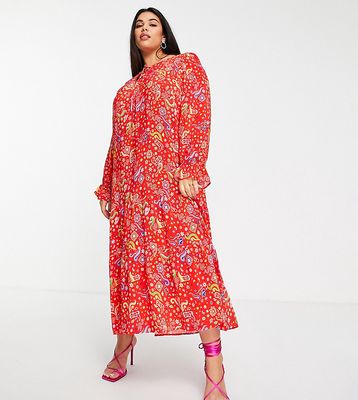 Never Fully Dressed Plus Dolly Smock printed dress in red