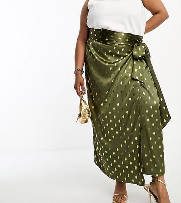 Never Fully Dressed Plus Jaspre wrap midi skirt in khaki gold fleck - part of a set-Green