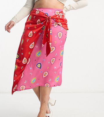 Never Fully Dressed Plus paisley wrap midi skirt in red