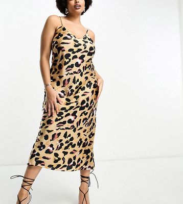 Never Fully Dressed Plus slip midaxi dress in leopard print-Brown