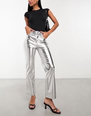 Never Fully Dressed PU pants in metallic silver