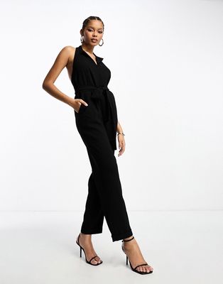 Never Fully Dressed tailored wrap jumpsuit in black