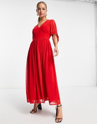 Never Fully Dressed tie sleeve glitter heart midaxi dress in red