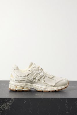 New Balance - 2002r Distressed Suede And Canvas Sneakers - White