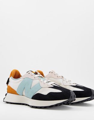 New Balance 327 sneakers in white orange and baby blue